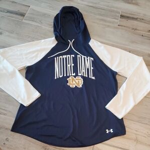 Notre Dame Under Armour Hoodie Shirt Women Large Blue White Long Sleeve Pullover